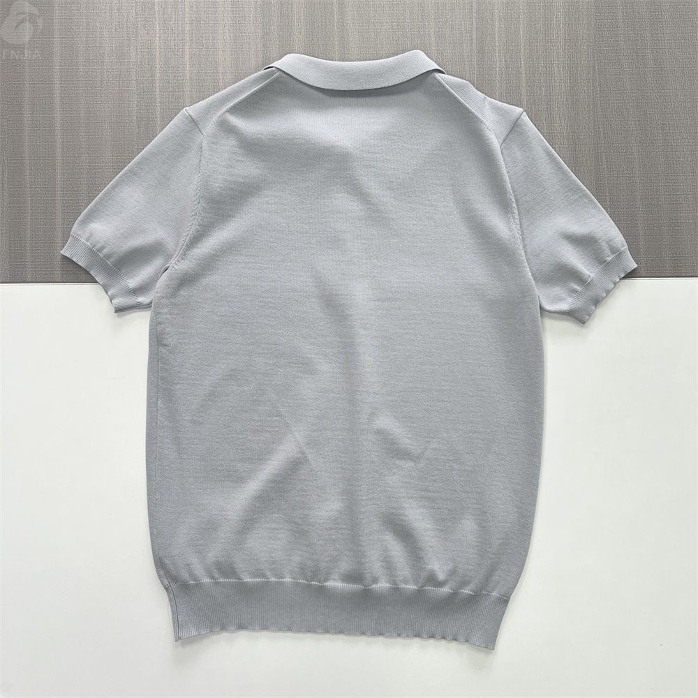 Мужское светло-серое поло из тонкого трикотажа в рубчик-FNJIA Custom Apparel Service