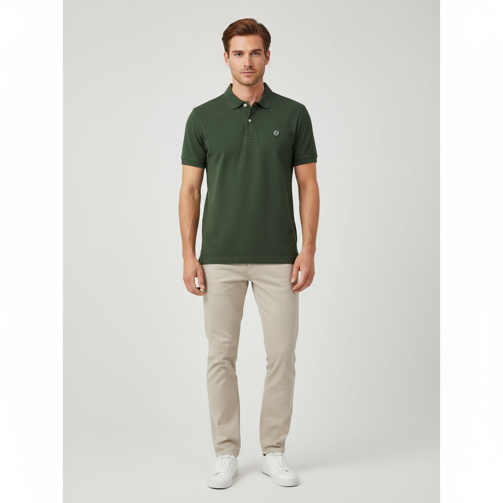 Мужское поло с вышивкой цвета лесной зелени - FNJIA Custom Apparel Service