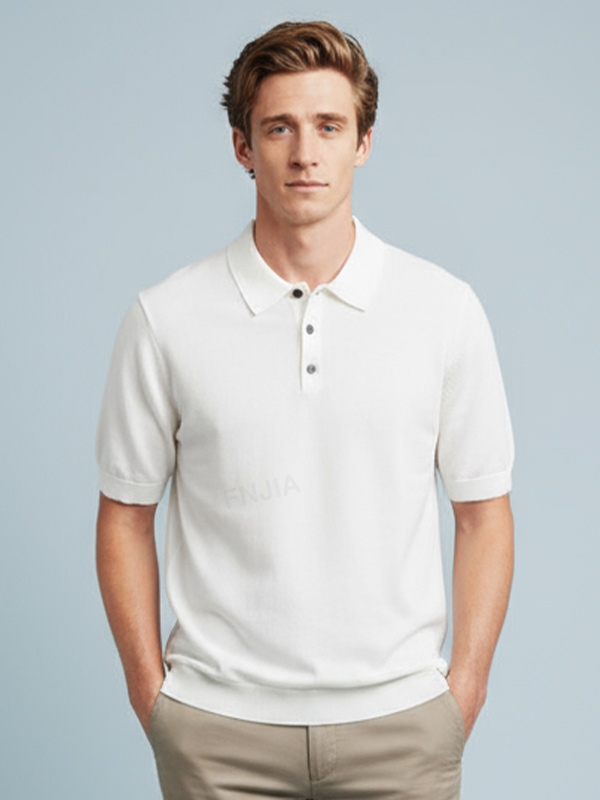 Мужская белоснежная трикотажная рубашка-поло с контрастными пуговицами на заказ и приталенным дизайном