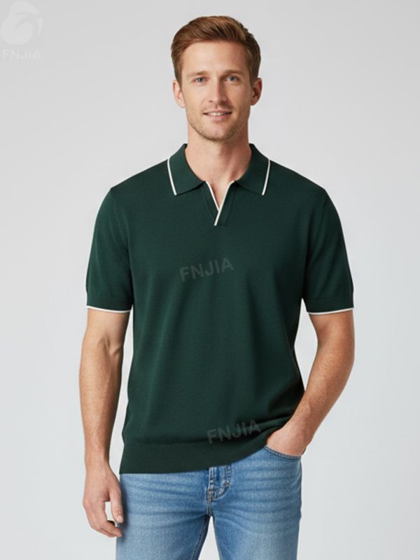 Мужское вязаное поло цвета лесного ореха с контрастной отделкой - FNJIA Custom Apparel Service