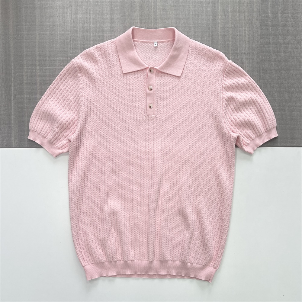 Мужское поло из текстурированного трикотажа пастельно-розового цвета-FNJIA Custom Apparel Service