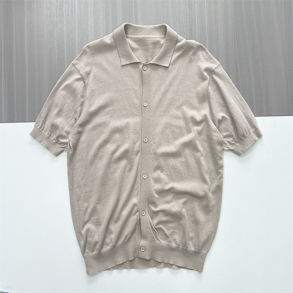 Мужское бежевое трикотажное поло на пуговицах - FNJIA Custom Apparel Service