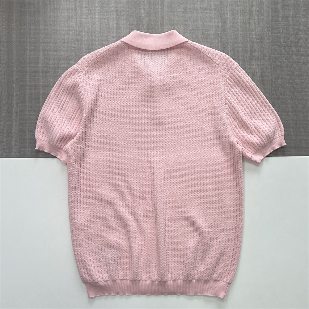 Мужское поло из текстурированного трикотажа пастельно-розового цвета-FNJIA Custom Apparel Service