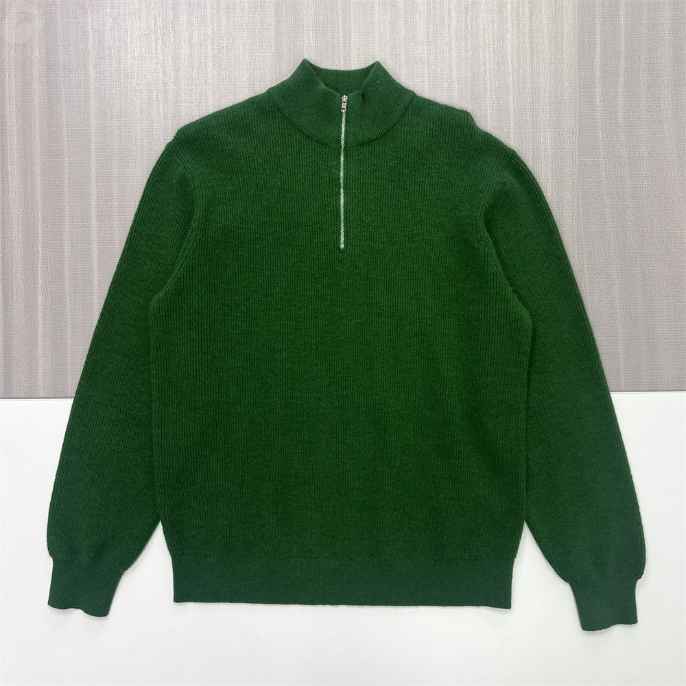 Мужской свитер с застежкой-молнией в рубчик темно-зеленого цвета - Индивидуальный дизайн свободного кроя