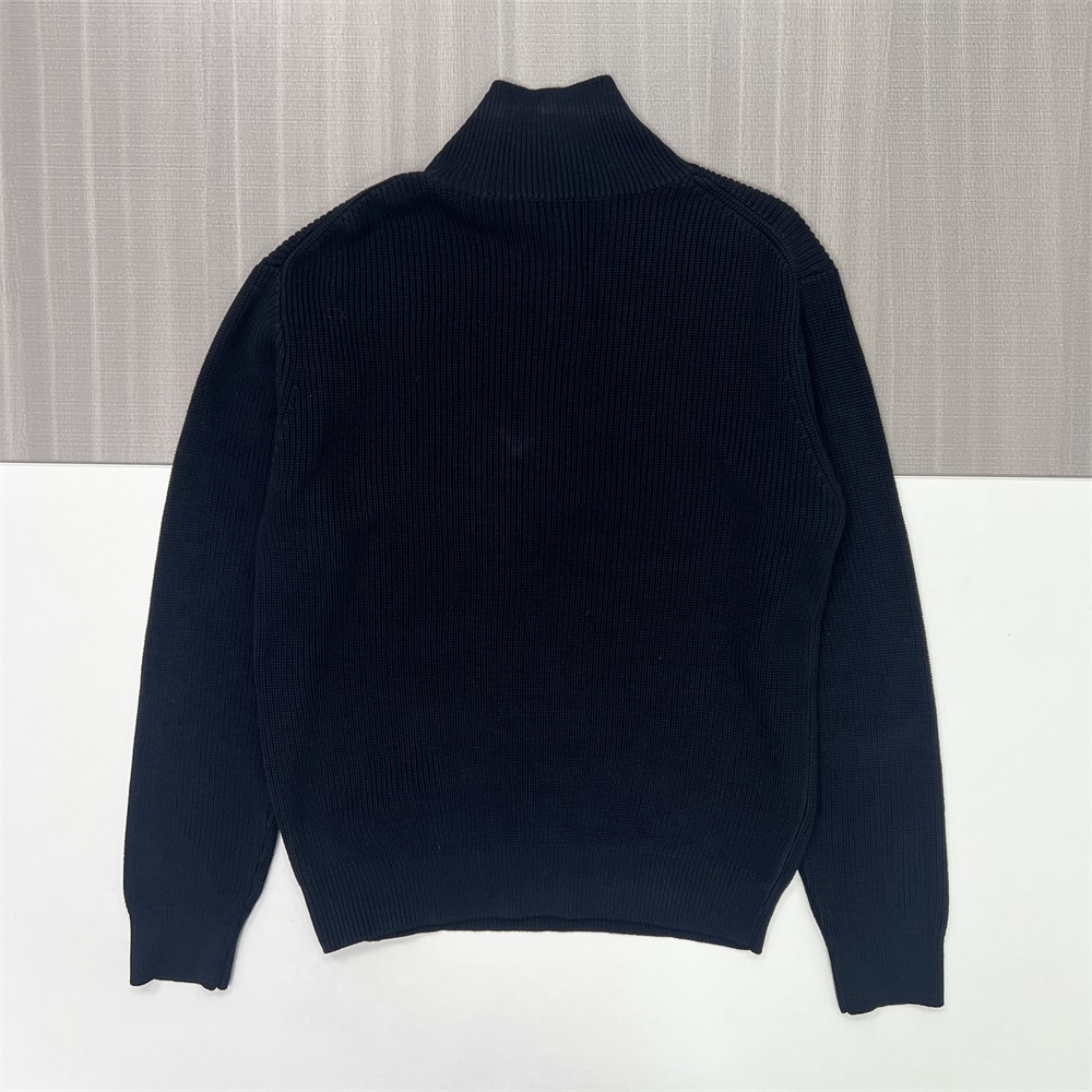 Мужской темно-синий свитер из трикотажа в рубчик с застежкой-молнией - Индивидуальный дизайн, облегающий фигуру