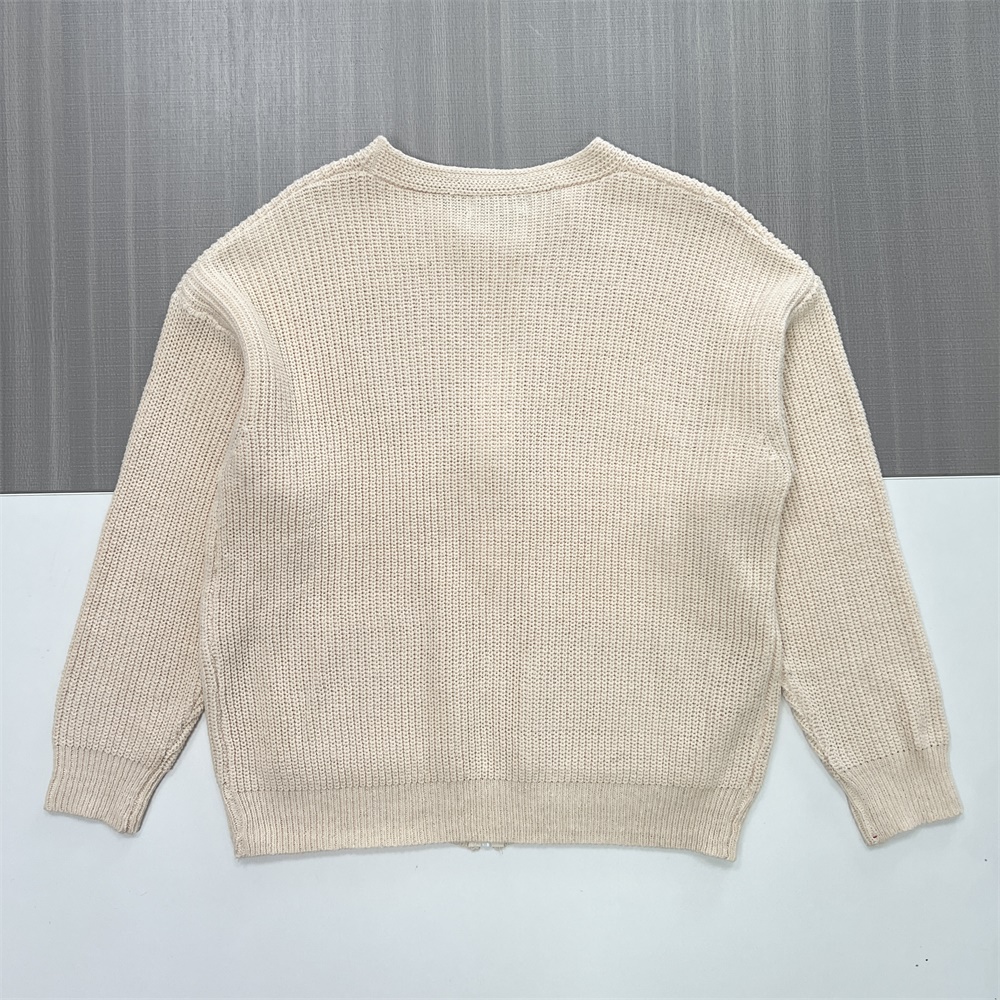 Мужской бежевый кардиган из трикотажа в рубчик на молнии - нестандартный крой Оверсайз и дизайн с карманами