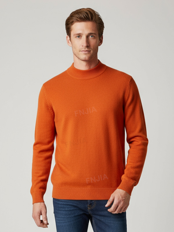 Мужской минималистичный вязаный свитер с имитацией шеи цвета жженого апельсина - Индивидуальный современный дизайн