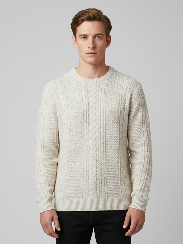 Мужской свитер с круглым вырезом из овсяной пряжи, выполненный в вертикальном стиле, - индивидуальный приталенный дизайн