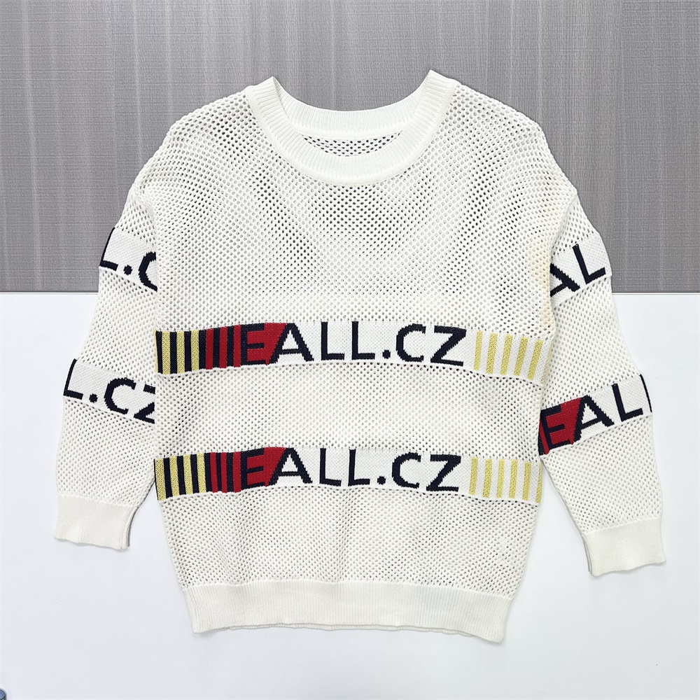 Мужской белый свитер сетчатой вязки с графическими полосками - Индивидуальный дизайн оверсайз