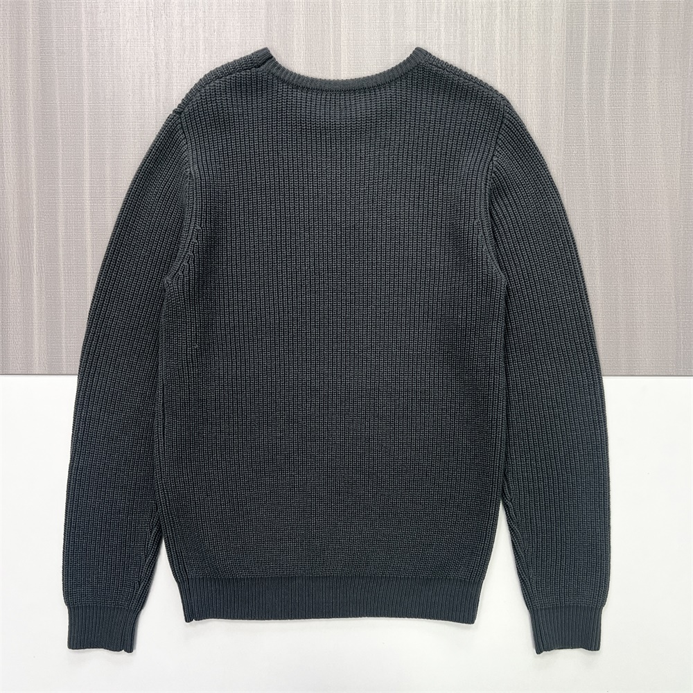 Мужской вязаный свитер с круглым вырезом в рубчик цвета древесного угля - Индивидуальный приталенный дизайн