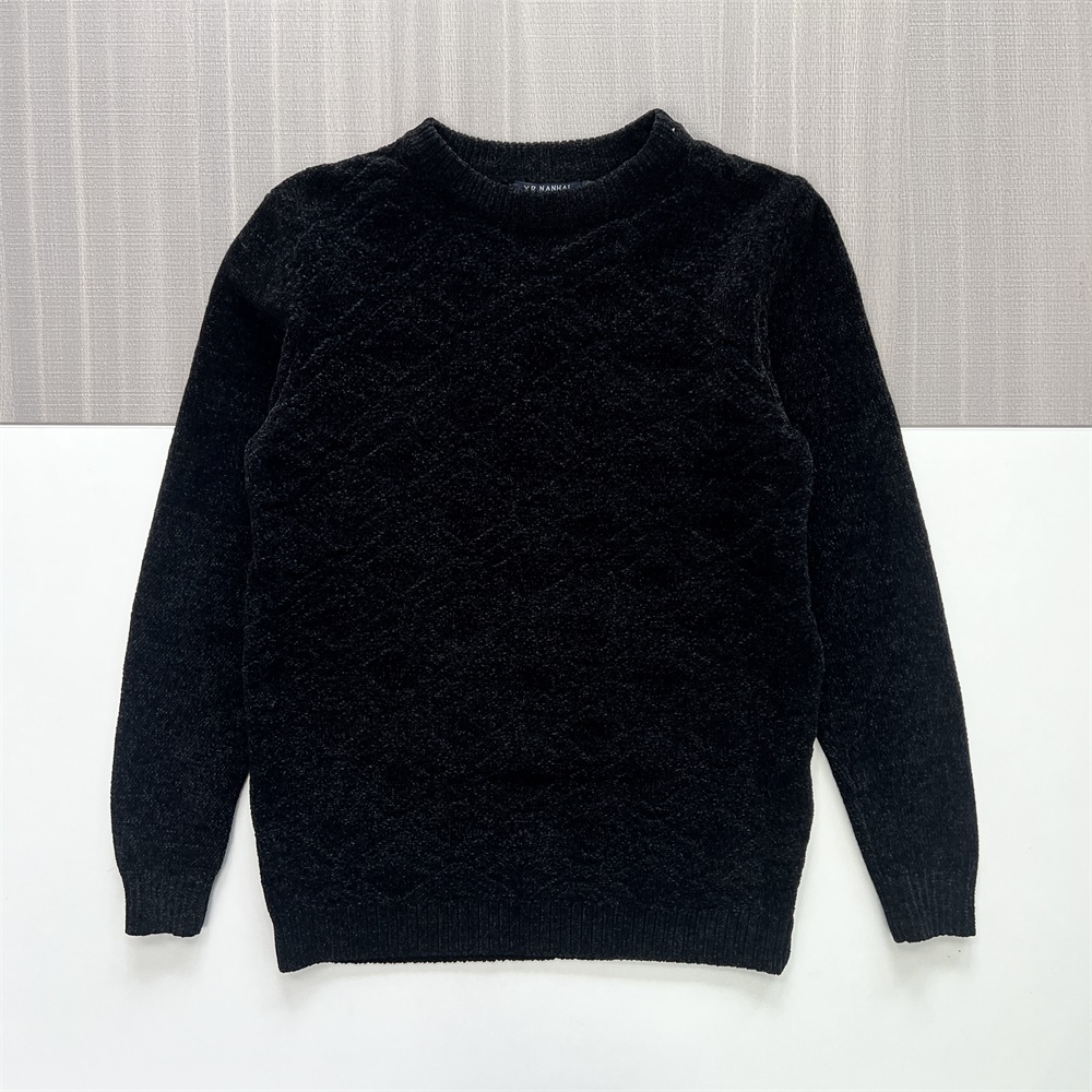 Мужской черный свитер с круглым вырезом из текстурированной вязки с ромбами - Индивидуальный дизайн свободного кроя