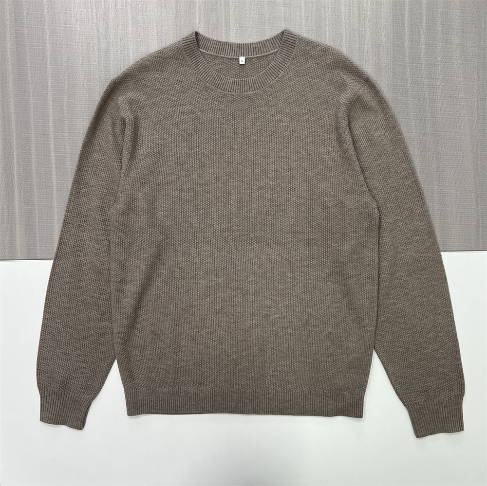 Мужской вязаный свитер с круглым вырезом и текстурой темно-серого цвета - Индивидуальный дизайн свободного кроя