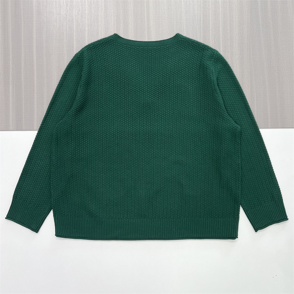 Мужской вязаный свитер с V-образным вырезом и текстурой цвета лесной зелени - Индивидуальный дизайн свободного кроя