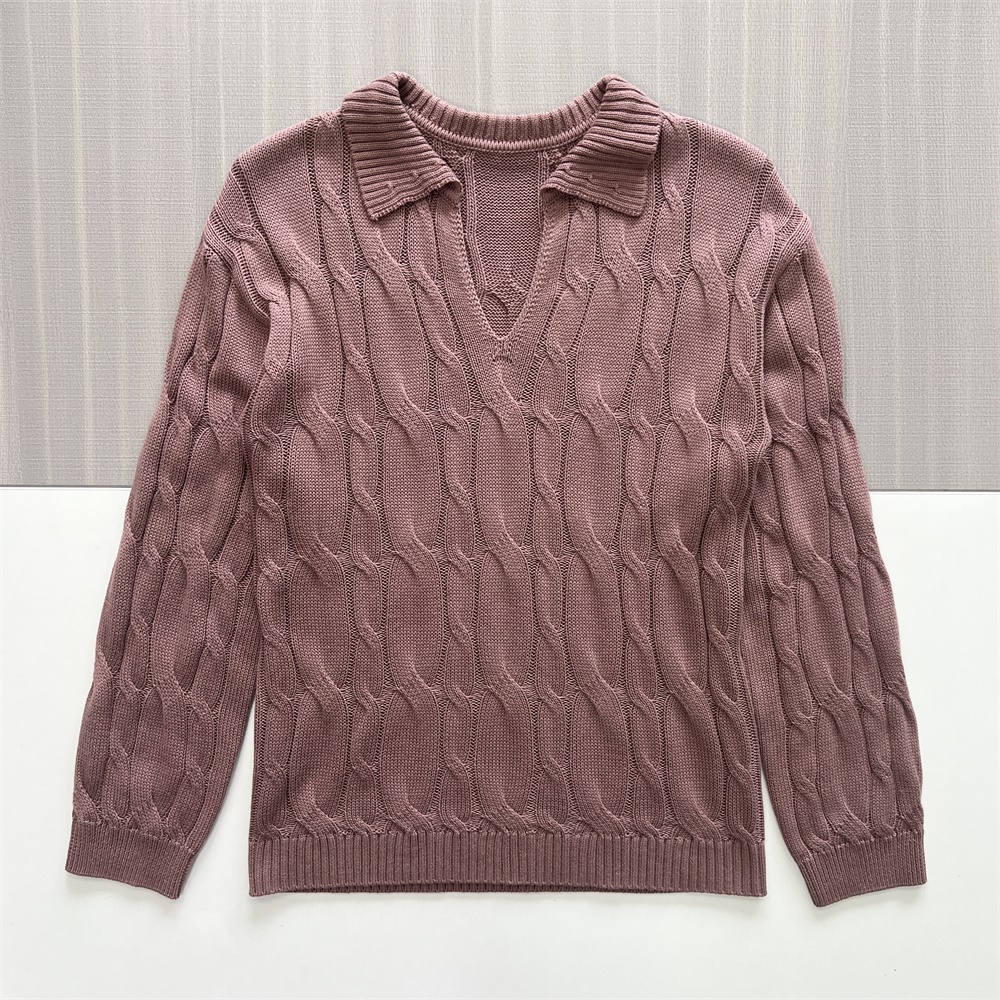 Мужской свитер-поло плотной вязки "Пыльная роза" - Индивидуальный дизайн свободного кроя