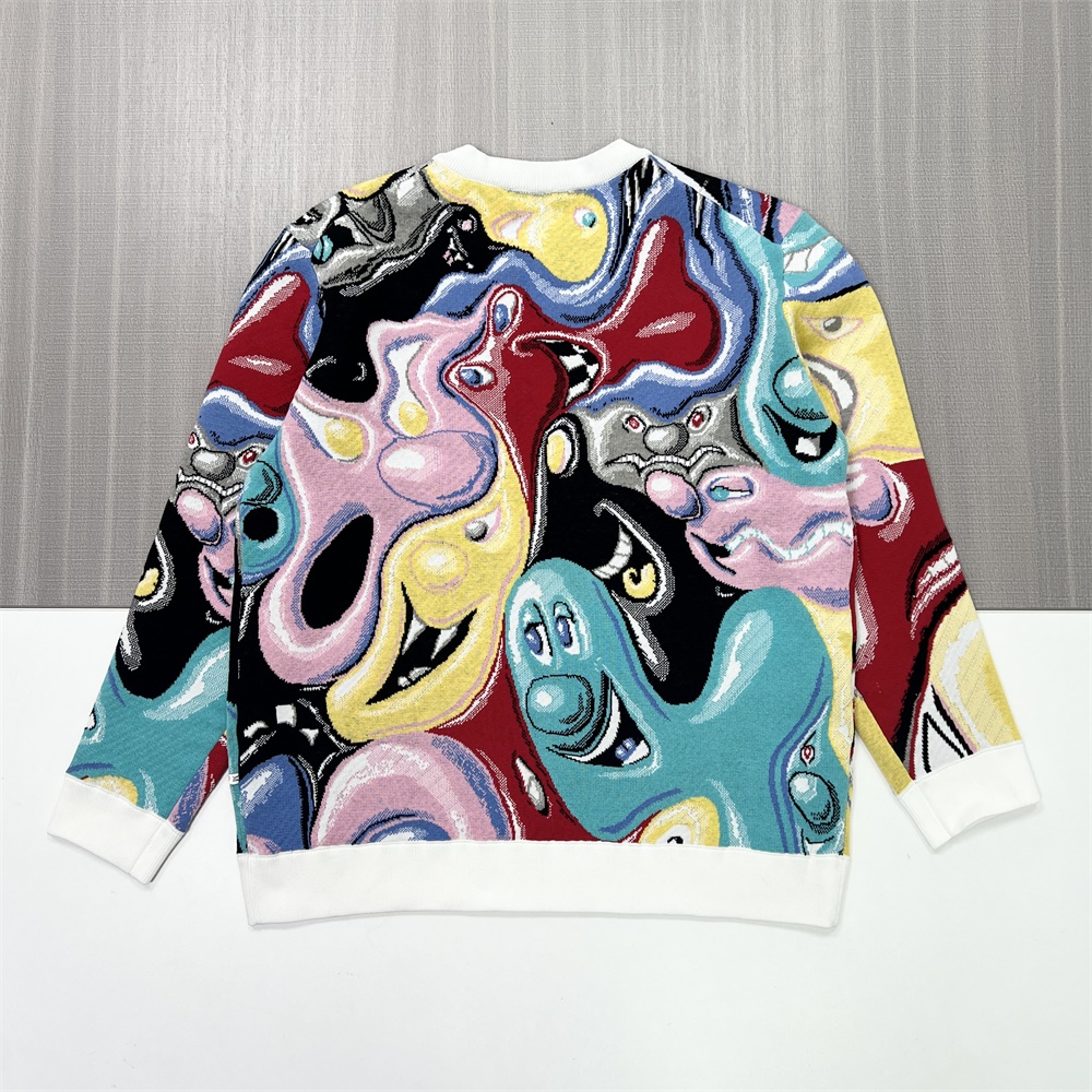 Мужской свитер с круглым вырезом и ярким абстрактным принтом в виде персонажей - Индивидуальный авангардный дизайн