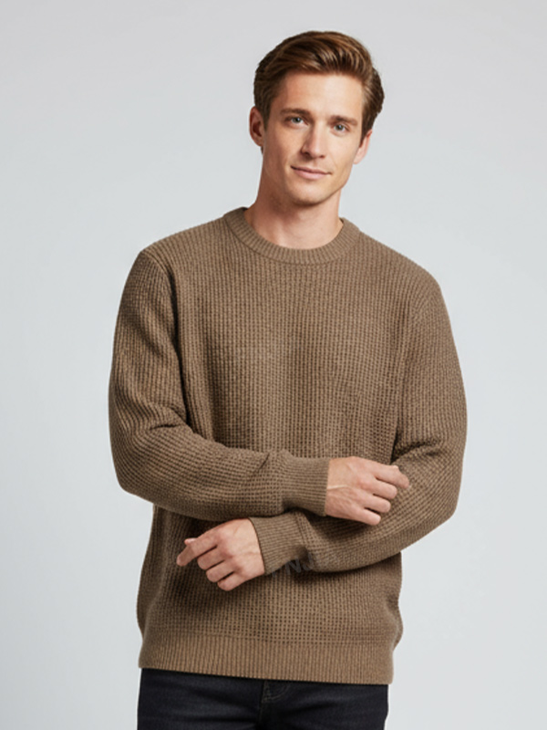 Мужской вязаный свитер с круглым вырезом и текстурой темно-серого цвета - Индивидуальный дизайн свободного кроя