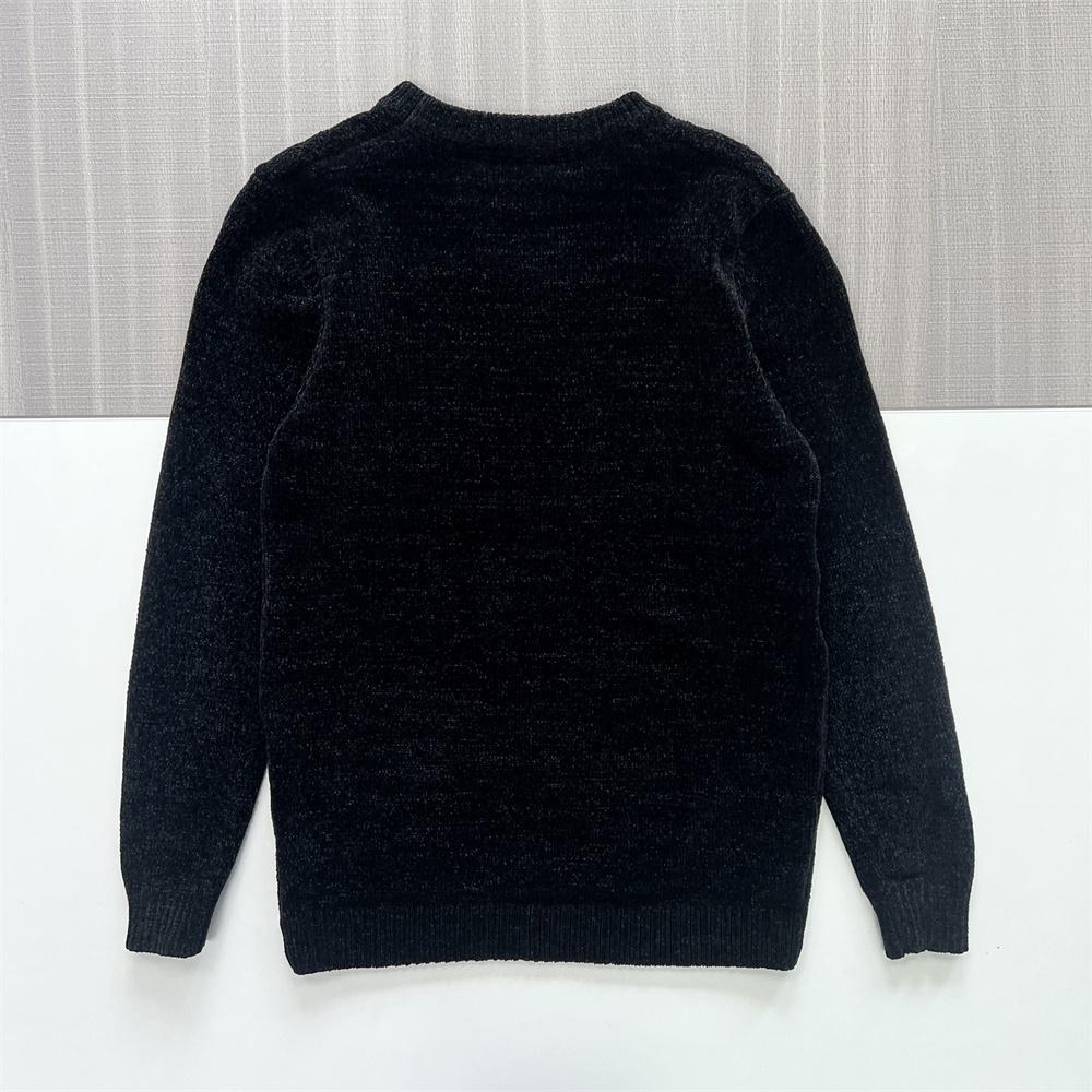 Мужской черный свитер с круглым вырезом из текстурированной вязки с ромбами - Индивидуальный дизайн свободного кроя