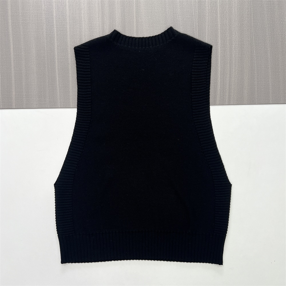 Женский вязаный жилет с круглым вырезом и текстурой черного цвета - индивидуальный многослойный универсальный дизайн