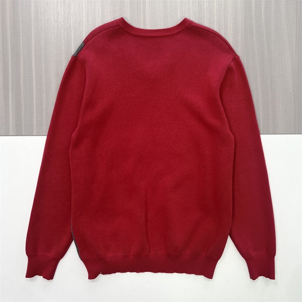 Мужской вязаный свитер бордового и черного/серого цветов с геометрическим рисунком и V-образным вырезом - Индивидуальный современный дизайн