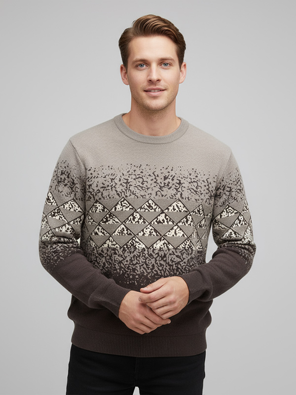 Мужской вязаный свитер с круглым вырезом и рисунком Омбре - индивидуальный дизайн в стиле Аргайл и Спекл