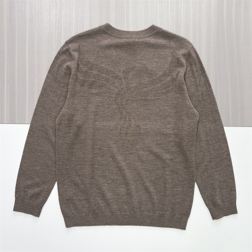 Мужской вязаный свитер с круглым вырезом и рисунком темно-серого цвета - индивидуальный дизайн свободного кроя