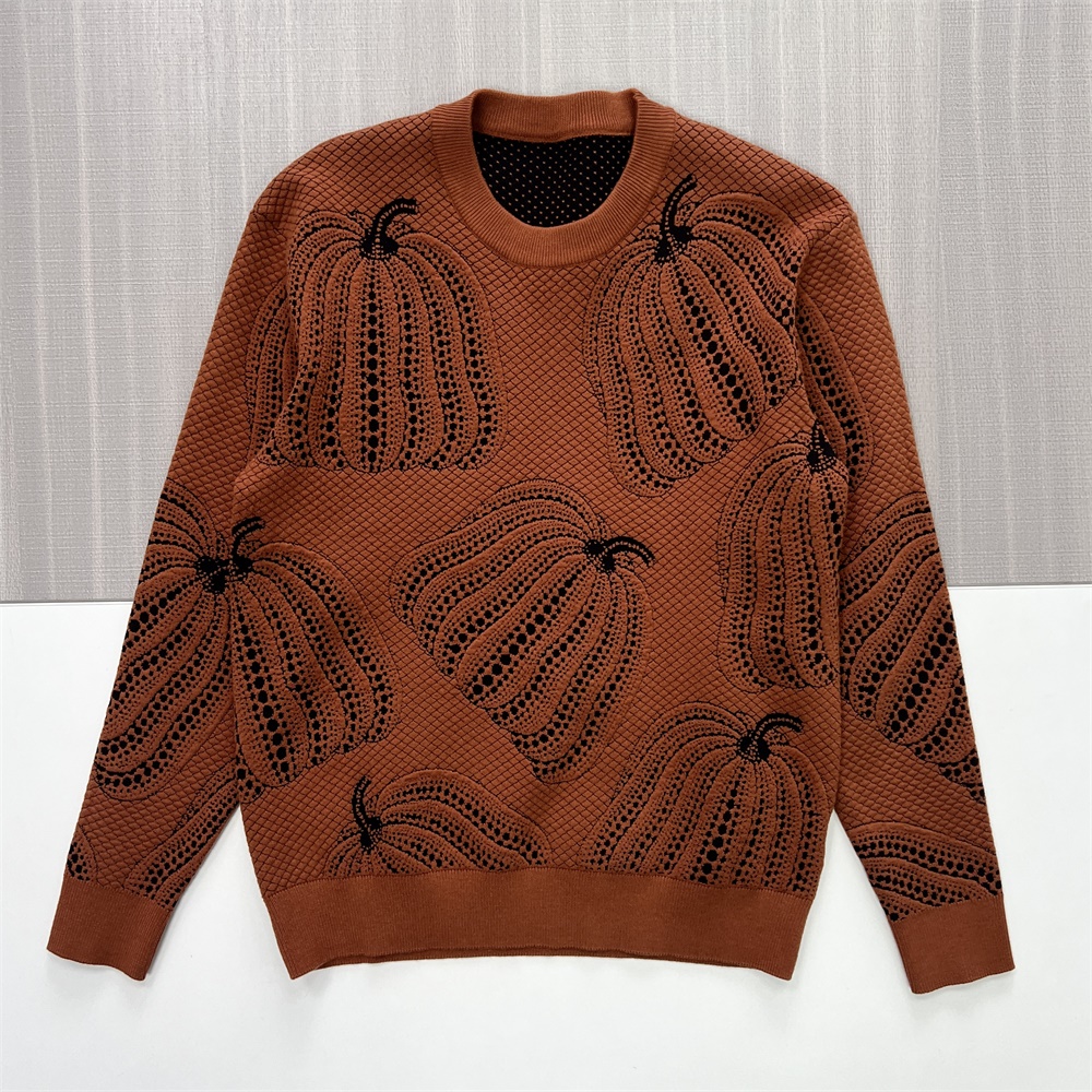 Мужской вязаный свитер с круглым вырезом и рисунком терракотовой тыквы - индивидуальный текстурированный дизайн