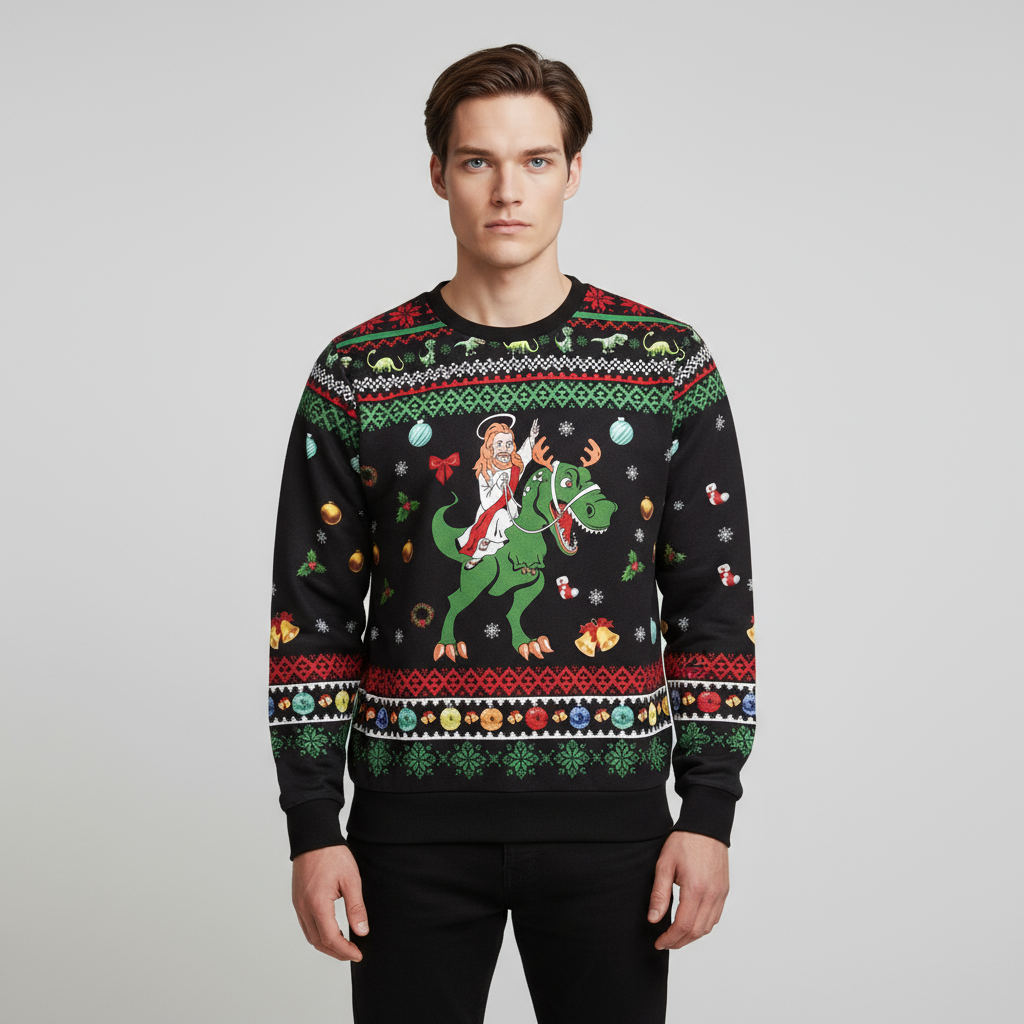Мужская черная юмористическая рождественская толстовка с графическим рисунком - Индивидуальный праздничный дизайн