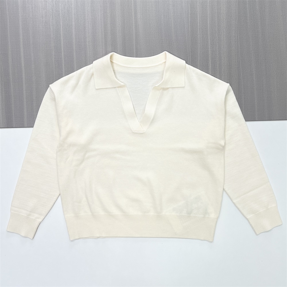 Мужской вязаный свитер поло цвета слоновой кости - Индивидуальный дизайн свободного кроя