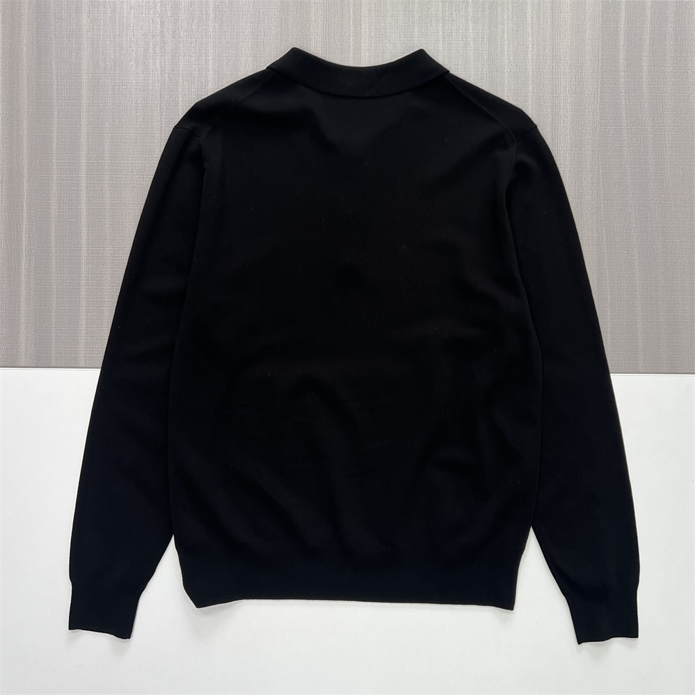 Мужской черный вязаный свитер поло с длинным рукавом - Индивидуальный дизайн, облегающий фигуру