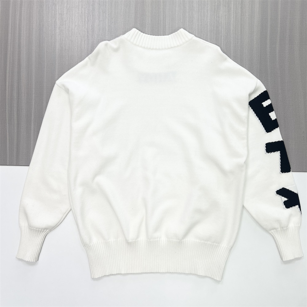 Мужской вязаный свитер с круглым вырезом и рисунком белого и темно-синего цветов - Индивидуальный дизайн оверсайз