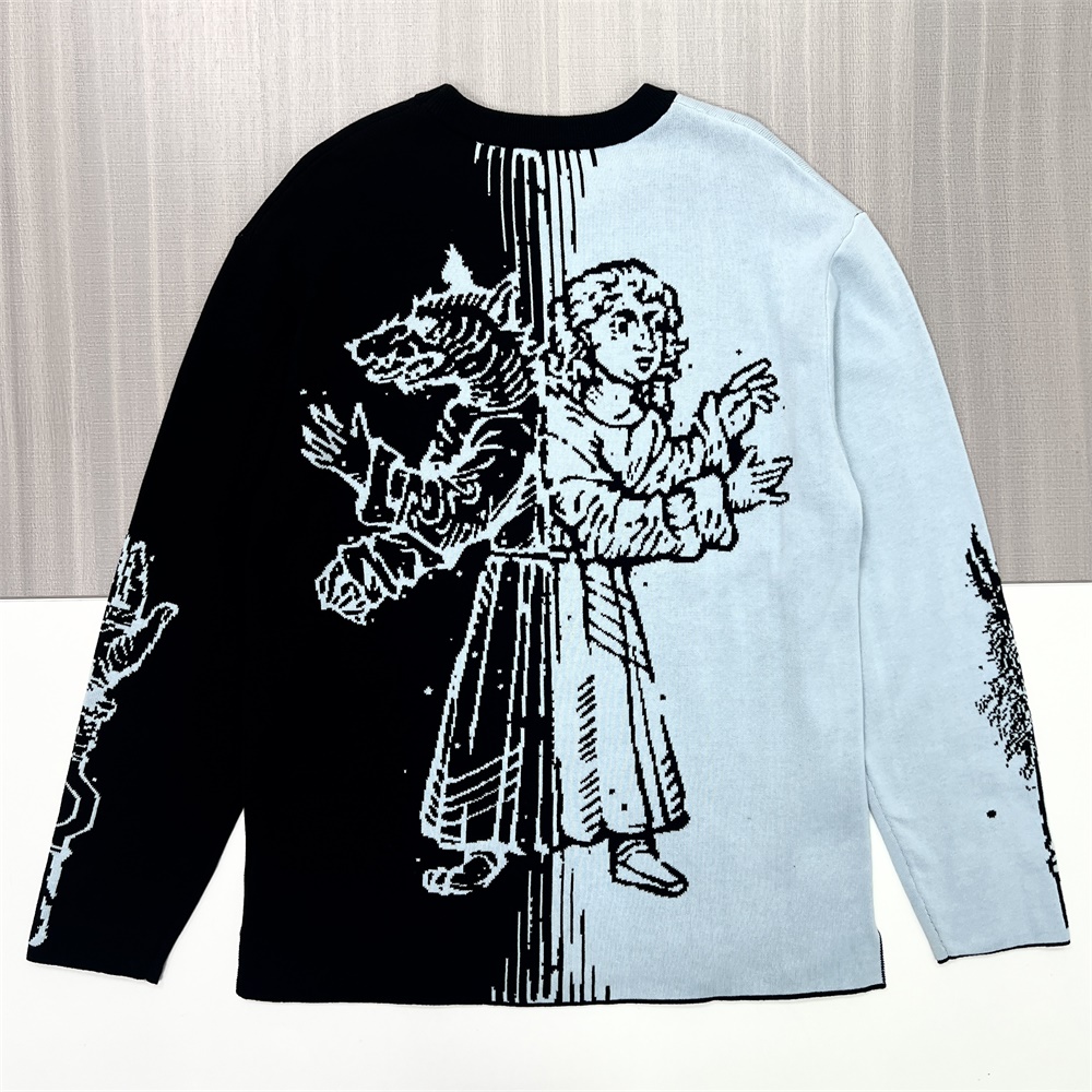 Мужской светло-голубой и черный вязаный свитер оверсайз в стиле Инь-Ян - индивидуальный художественный дизайн