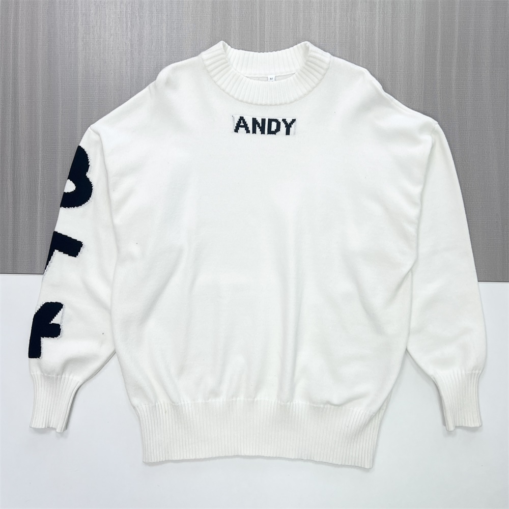 Мужской вязаный свитер с круглым вырезом и рисунком белого и темно-синего цветов - Индивидуальный дизайн оверсайз