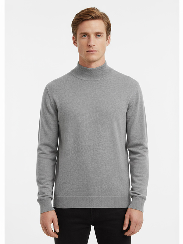 Мужской светло-серый вязаный свитер-водолазка свободного кроя с высоким воротом - Индивидуальный минималистский дизайн