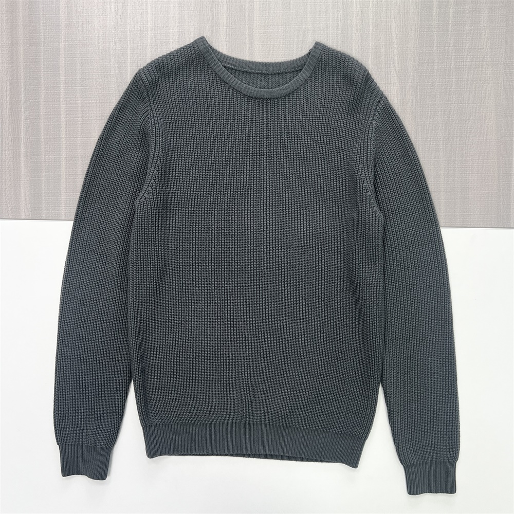 Мужской вязаный свитер с круглым вырезом в рубчик цвета древесного угля - Индивидуальный приталенный дизайн