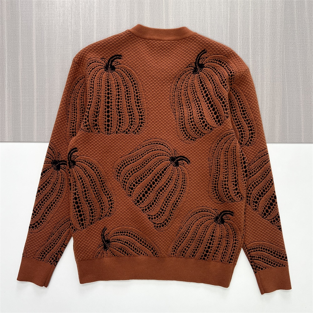 Мужской вязаный свитер с круглым вырезом и рисунком терракотовой тыквы - индивидуальный текстурированный дизайн