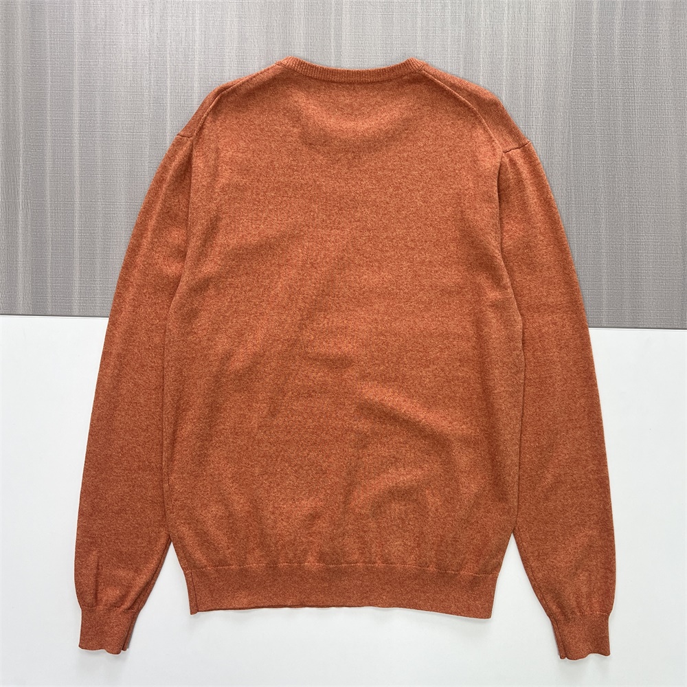 Мужской вязаный свитер с круглым вырезом и бахромой цвета ржавчины - Индивидуальный дизайн контрастной отделки