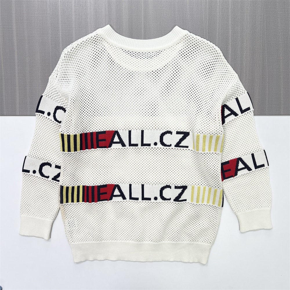 Мужской белый свитер сетчатой вязки с графическими полосками - Индивидуальный дизайн оверсайз