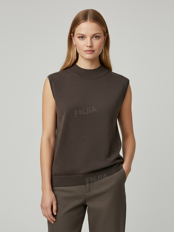 Женский вязаный жилет без рукавов с имитацией шеи темно-серого цвета - индивидуальный изысканный многослойный дизайн