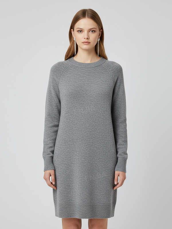 Женское вязаное платье-свитер Heather Gray с круглым вырезом горловины - индивидуальный минималистский дизайн комфорта