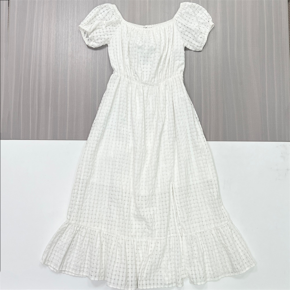 Женское белое текстурированное платье миди с квадратным вырезом и пышными рукавами - индивидуальный романтический элегантный дизайн