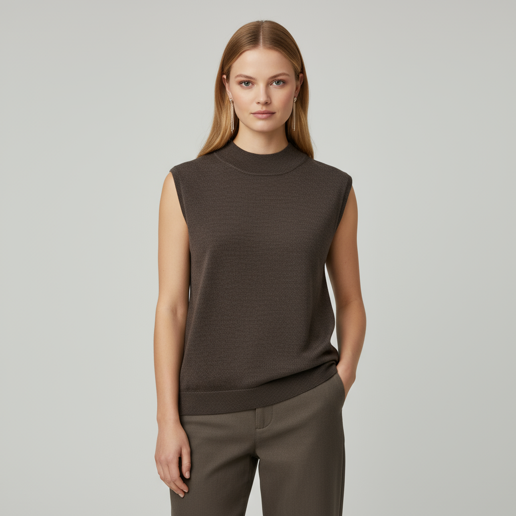 Женский вязаный жилет без рукавов с имитацией шеи темно-серого цвета - индивидуальный изысканный многослойный дизайн