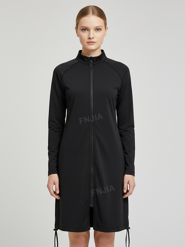 Женское черное миди-платье на молнии с завязками по низу - Индивидуальный современный Универсальный дизайн