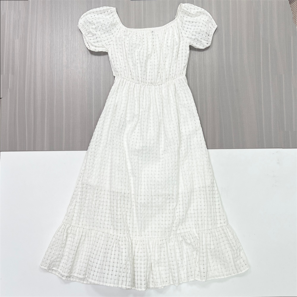 Женское белое текстурированное платье миди с квадратным вырезом и пышными рукавами - индивидуальный романтический элегантный дизайн