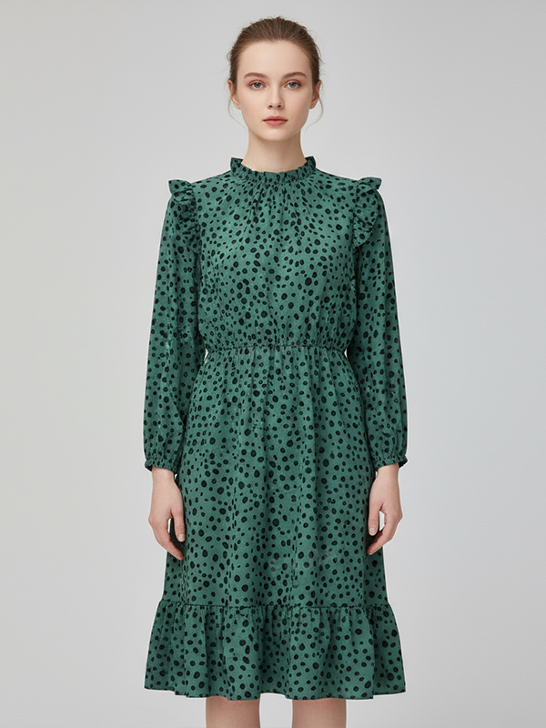 Женское бирюзовое платье миди с оборками и леопардовым принтом - индивидуальный романтический дизайн