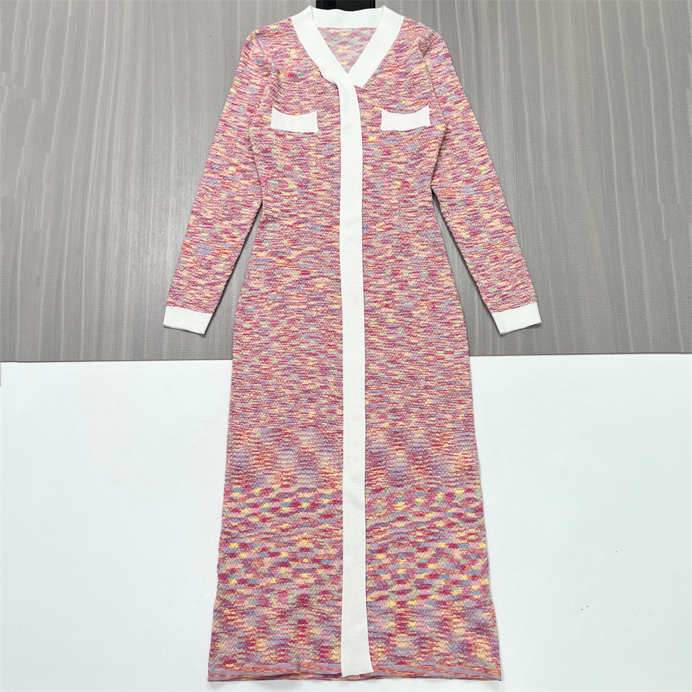 Женское платье миди из многоцветного твидового трикотажа с контрастной отделкой - Классический элегантный дизайн на заказ