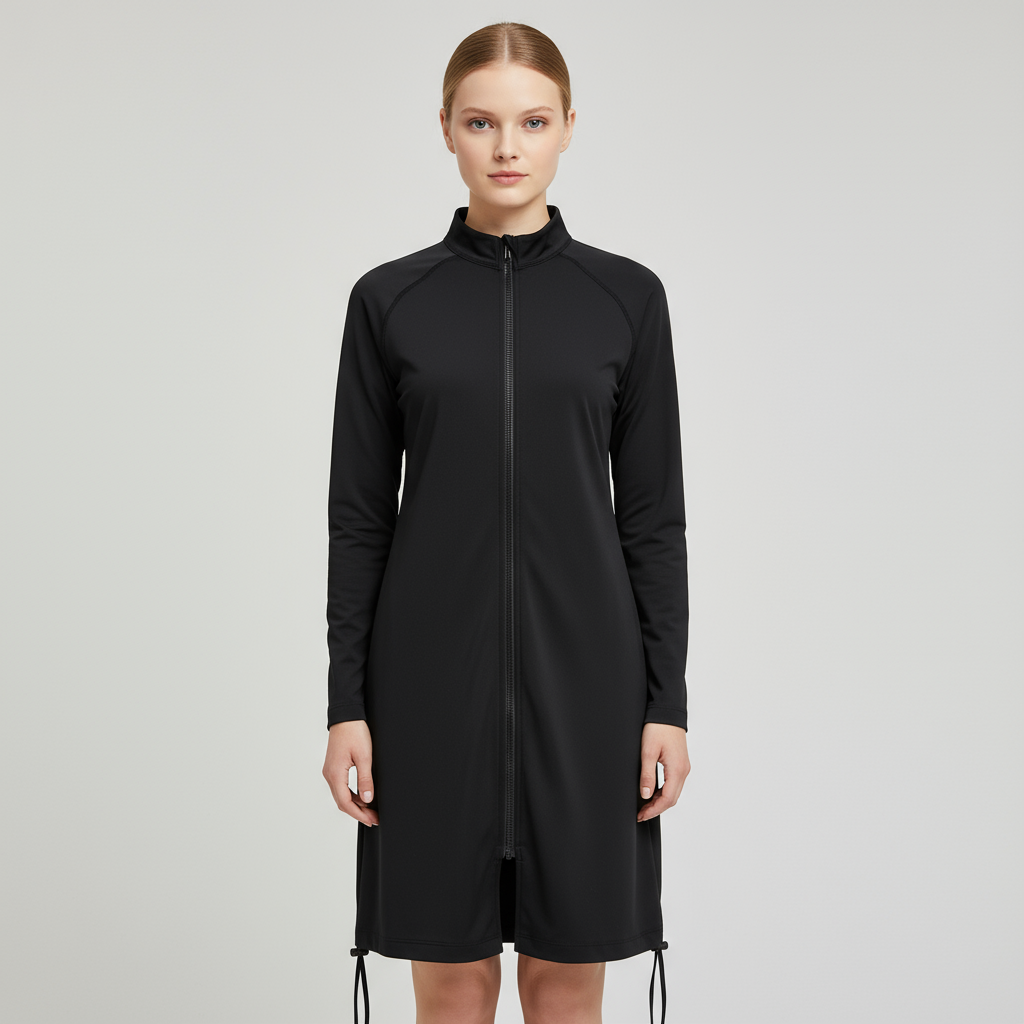 Женское черное миди-платье на молнии с завязками по низу - Индивидуальный современный Универсальный дизайн